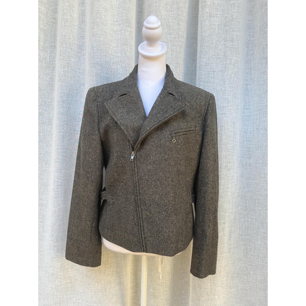 Lauren Ralph Lauren gray tweed herringbone wool zipper bomber jacket